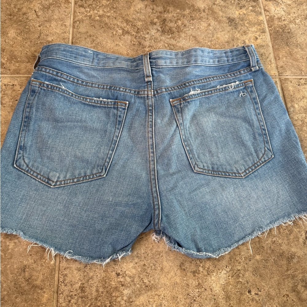 D women’s Rag & Bone Blue dre low rise Jean Shorts with Distressed Hem - Picture 4 of 8